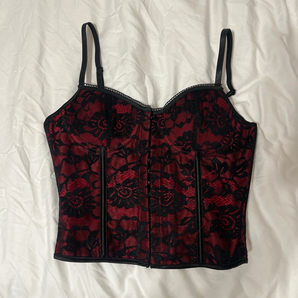 Red and Black Lace Bustier Top
